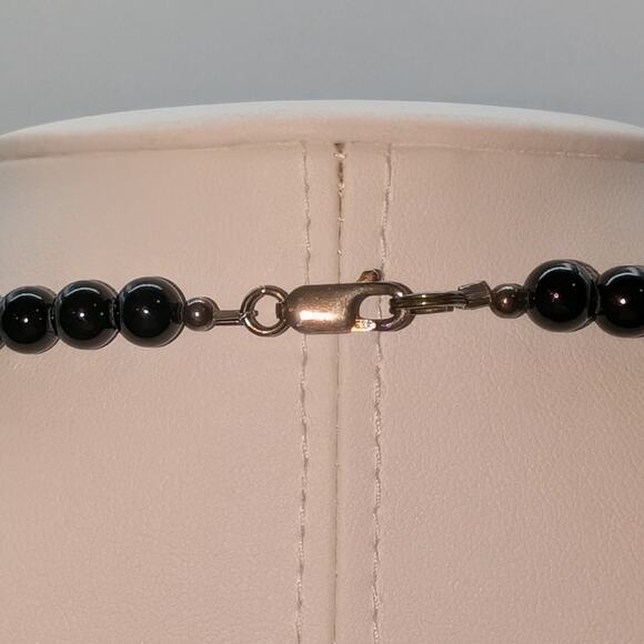 925 Sterling Pearl Black Carved Wood Leaf Tagua Nut Dangle Tassel Necklace - Picture 5 of 7